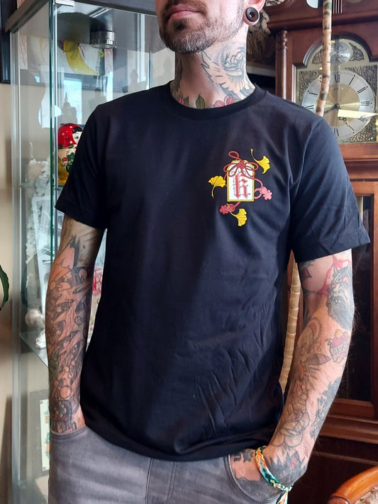 Black Kapala Ginko leaf with Hannya and Snake T-shirt