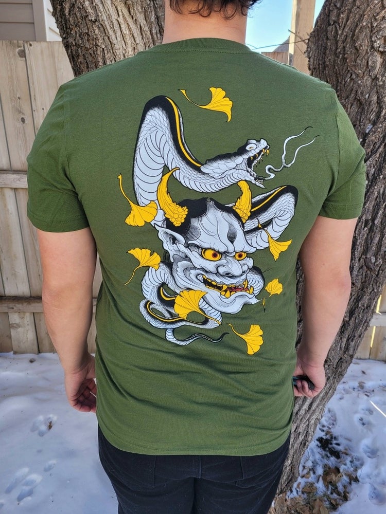 Green Kapala Ginko leaf with Hannya and Snake T-shirt